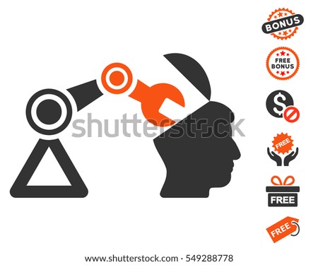 Open Head Surgery Manipulator icon with free bonus clip art. Vector illustration style is flat iconic symbols, orange and gray colors, white background.