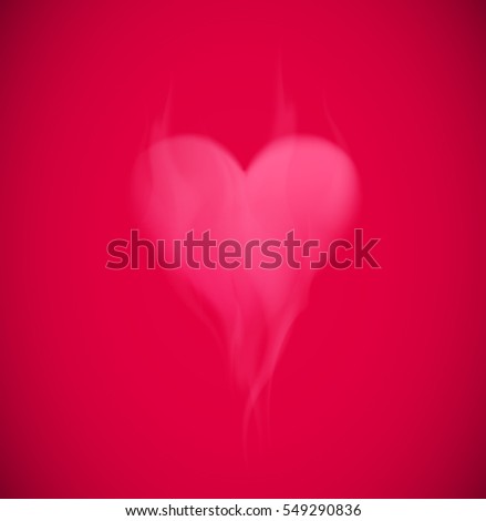 Pink heart smoke silhouette  in red background. 