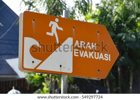 Tsunami evacuation sign in Bali Indonesia