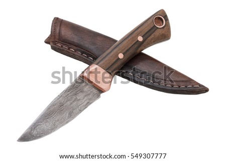 Hand-forged knife isolated on a white background