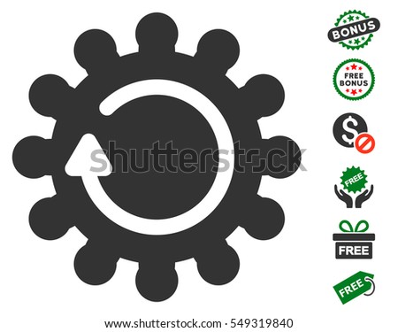 Cog Rotation icon with free bonus clip art. Vector illustration style is flat iconic symbols, green and gray colors, white background.