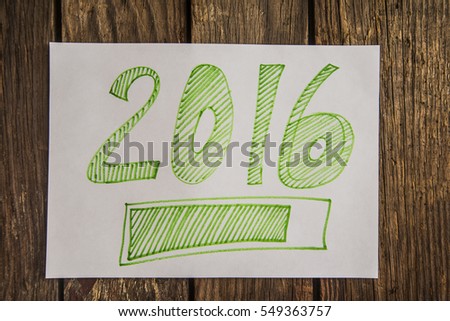 2016 new year loading. Progress bar design. photo image. Green. For calendar, invitation, post cards, congratulation. business mail. white paper 