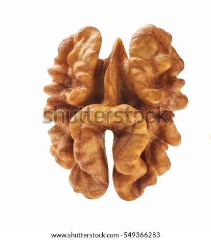Single half of walnut , isolated on white background, macro shot Royalty-Free Stock Photo #549366283