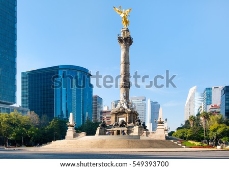 The Angel of Independence and the Paseo de La Reforma in Mexico City Royalty-Free Stock Photo #549393700