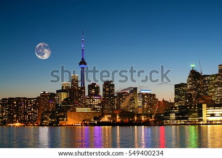 A Rising moon over Toronto, Canada
