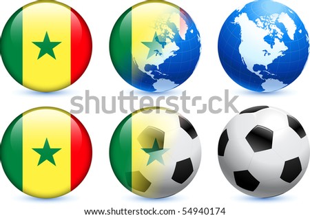 Senegal Flag Button with Global Soccer Event Original Illustration