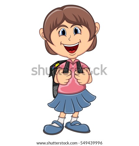 little girl with backpack cartoon vector illustration