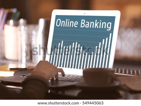 Online banking concept. Woman using laptop