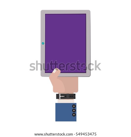 hand holding a touch tablet with watch