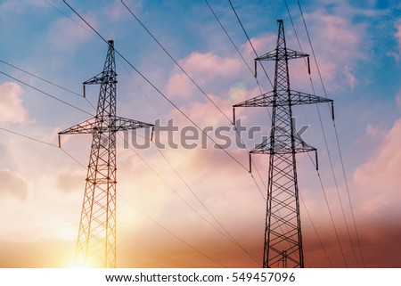 Electricity pylons and cable lines. Horizontal format
