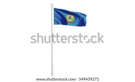 Vermont (U.S. state) flag waving on white background, long shot, isolated with clipping path mask alpha channel transparency, perfect for film, news, composition