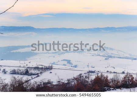 Mountains in winter covered with snow near Novi Pazar, Serbia, Europe