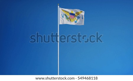 Virgin Islands of the United States flag waving against clear blue sky, long shot, isolated with clipping path mask alpha channel transparency