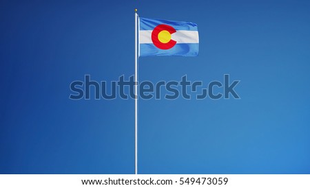 Colorado (U.S. state) flag waving against clear blue sky, long shot, isolated with clipping path mask alpha channel transparency, perfect for film, news, composition