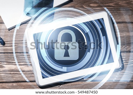 White tablet pc and access security concept on media screen