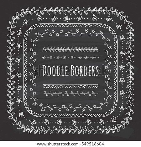 Set of doodle borders, decorative seamless pattern brushes