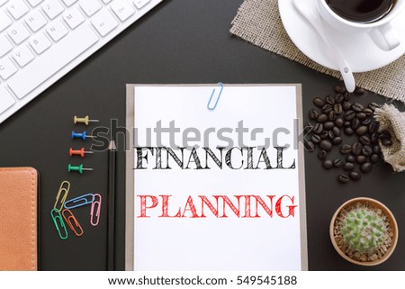Text Financial planner on white paper background / business concept