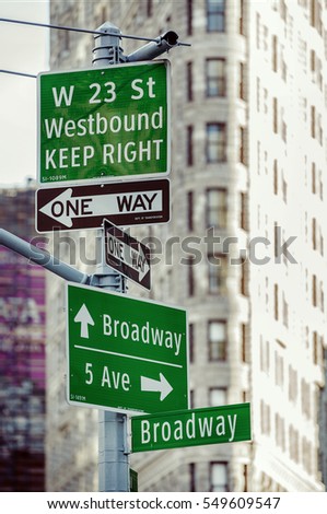 Manhattan Road Sign in Famous Intersection, New York