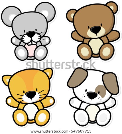 vector cartoon illustration of four cute baby animals isolated on white background, ideal for children decoration