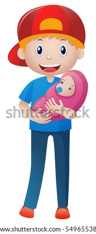 Father holding newborn baby illustration