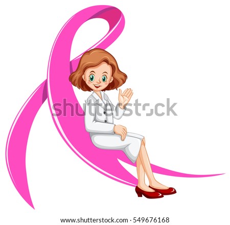 Female doctor and pink ribbon illustration