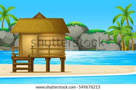 Wooden hut on the beach illustration