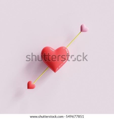 Cupid heart arrow idea concept made by red heart on pink background. minimal concept.