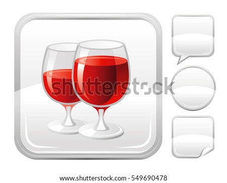 Happy Valentines day romance love heart.  Red wine glass icon isolated white background. Romantic dating vector illustration. Button icons set. Abstract template holiday design. Flat cute cartoon sign