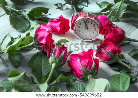 red and pink rose flower on wood table for gift to make relation in valentine day festival one day business