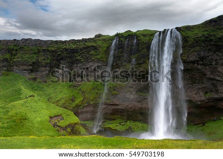 Beautiful and dramatic Seljalandsfoss waterfalls in Iceland