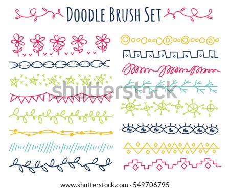 Set of colorful doodle brush isolated on white background