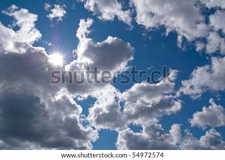 The beautiful sky with clouds and sun.