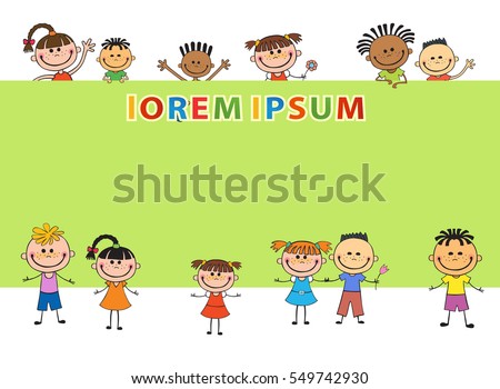 illustration of kids bunner around banner behind poster vector green background