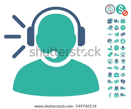 Operator Message pictograph with free bonus pictures. Vector illustration style is flat iconic symbols, cobalt and cyan colors, white background.