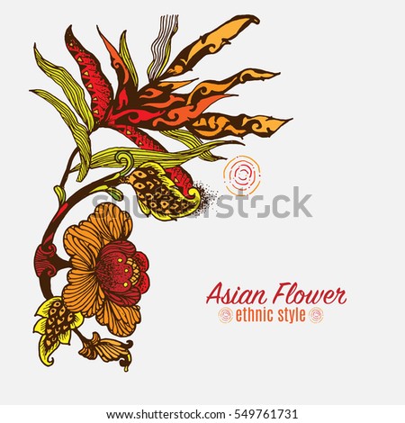 Vector Ink Painting of Asian Flower. Thai Style.