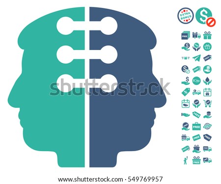Dual Head Interface icon with free bonus images. Vector illustration style is flat iconic symbols, cobalt and cyan colors, white background.
