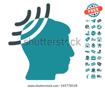 Radio Reception Head pictograph with free bonus clip art. Vector illustration style is flat iconic symbols, soft blue colors, white background.