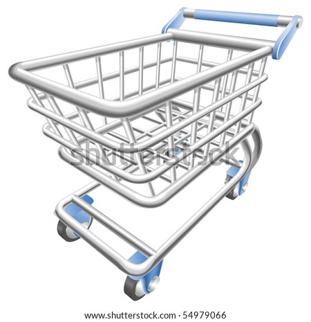 A shiny shopping cart trolley illustration with dynamic perspective. Can be used as an icon or illustration in its own right.