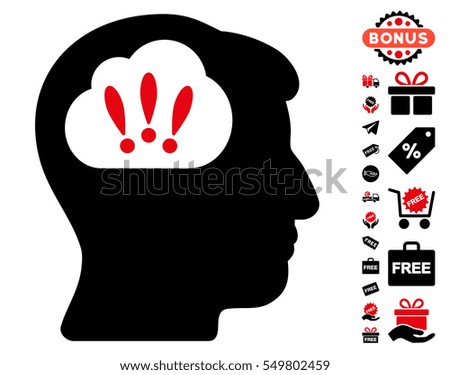 Problem Brainstorm icon with free bonus graphic icons. Vector illustration style is flat iconic symbols, intensive red and black colors, white background.