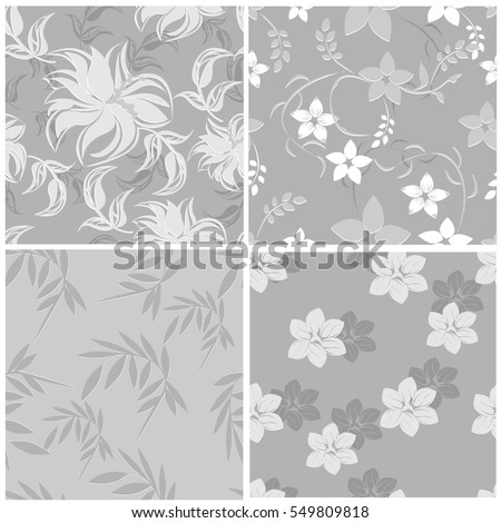 Set 4 vector seamless pattern flowers and floral