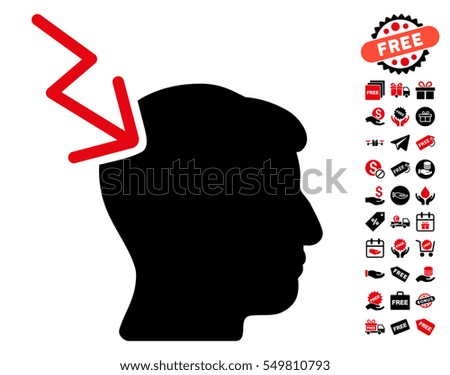 Head Electric Strike pictograph with free bonus clip art. Vector illustration style is flat iconic symbols, intensive red and black colors, white background.