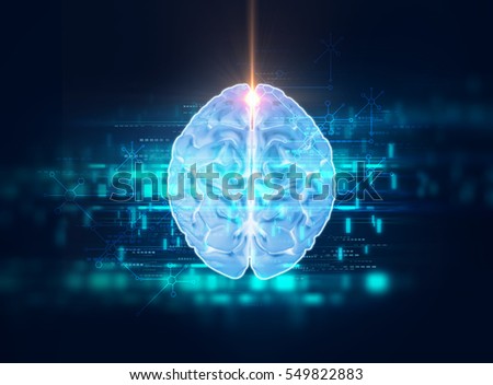 3d rendering of human  brain on technology background  represent artificial intelligence and cyber space concept