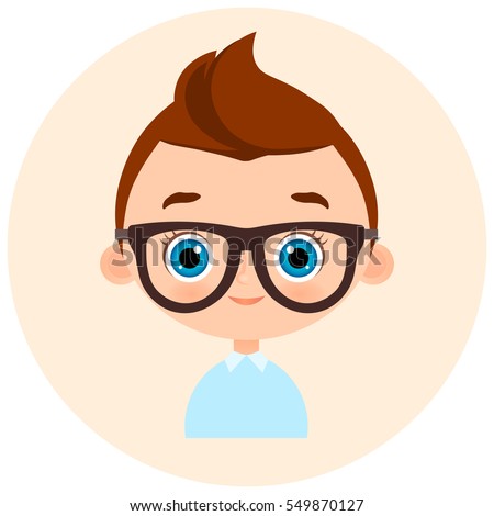 Faces Avatar in circle. Portrait young boy with glasses. Vector illustration eps 10. Flat cartoon style.
