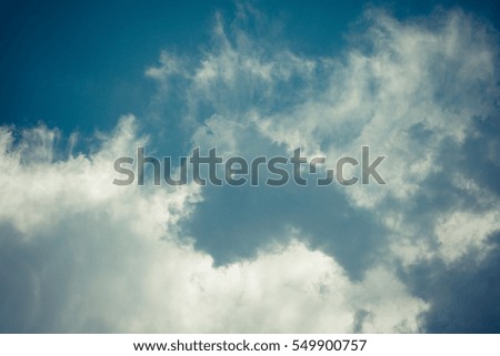 Nature cloudscape with blue sky and white cloud , process in vintage style