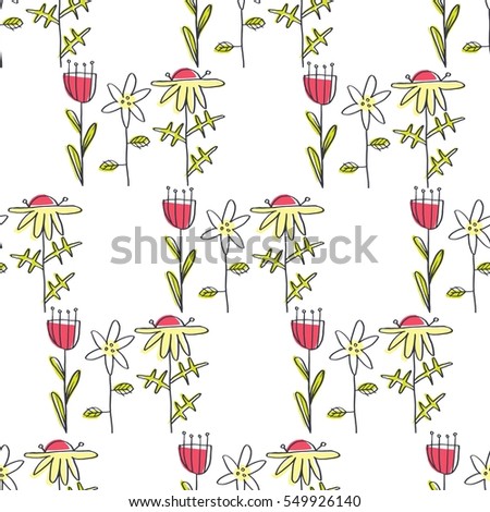 Seamless pattern with leaves. Flowers vector illustration. Background for poster or cover. Figure for textiles.