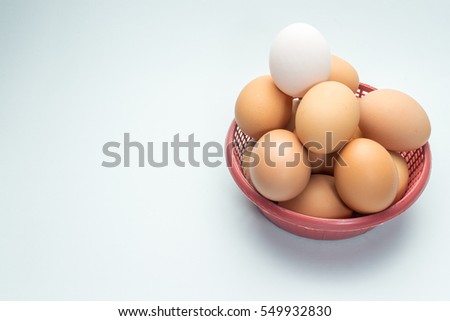 egg in basket on white background and single white egg Royalty-Free Stock Photo #549932830