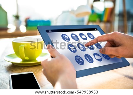 Telephone apps icons against cropped image of hipster businessman using tablet