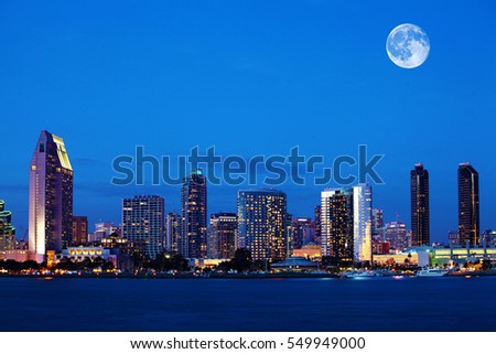 A Rising moon over San Diego, California