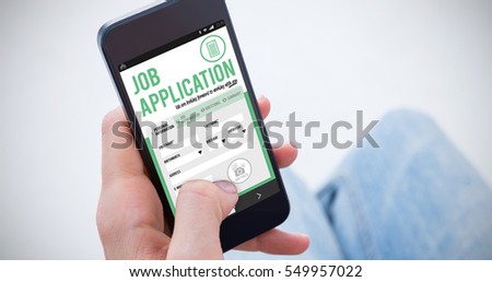 Woman using her mobile phone against job application
