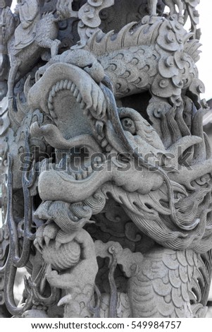 Traditional statue Chinese dragon. It open  mouth acting. Second view
